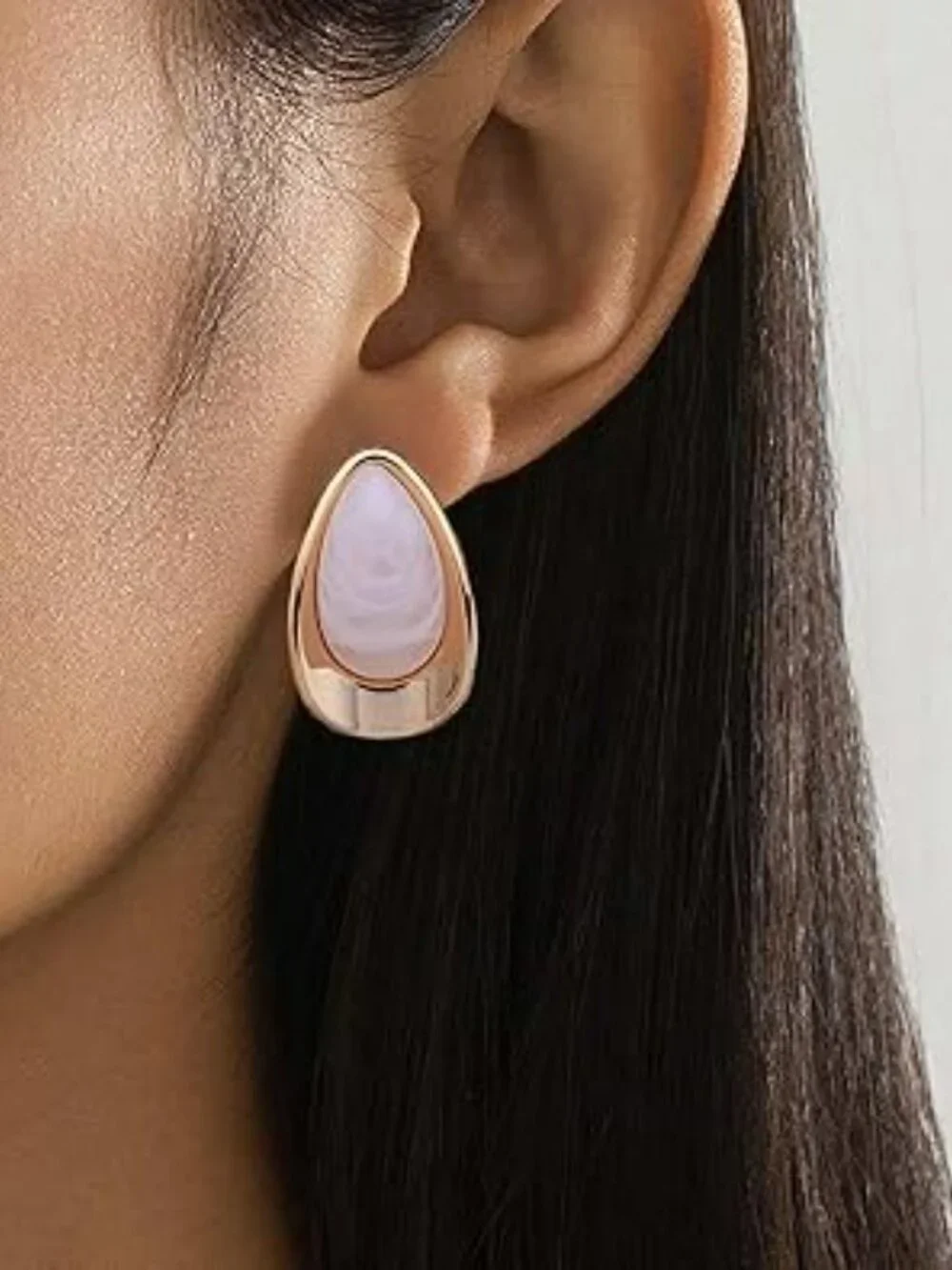 Gold Tone Teardrop Earrings‎ with Opal Stone Chunky Statement Waterdrop